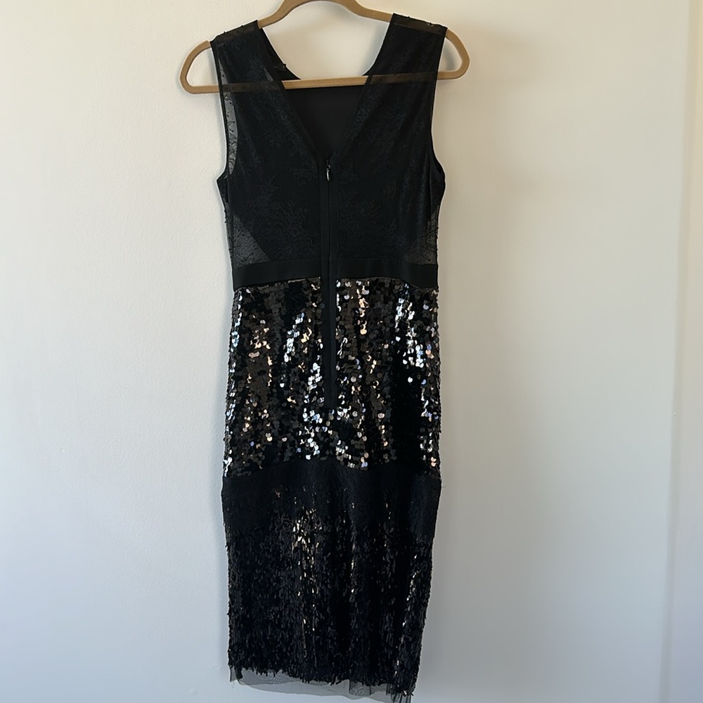 Bcbg Maxazria Size 6 Black Sequence & Lace Dress - image 3